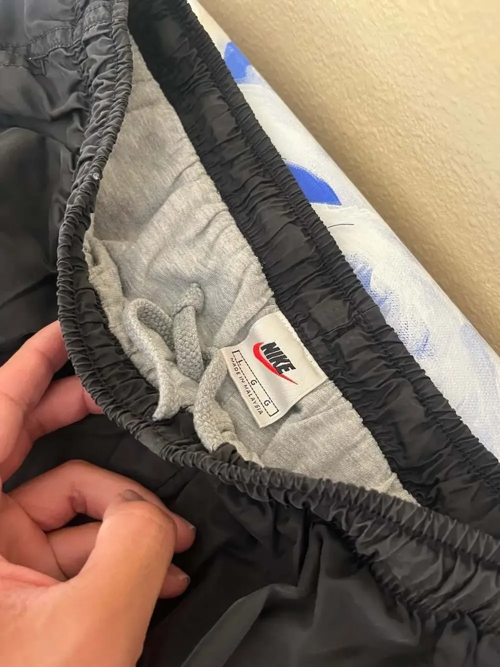 Vintage Nike Nylon Track Pants Black with Embroidered Mini Swoosh